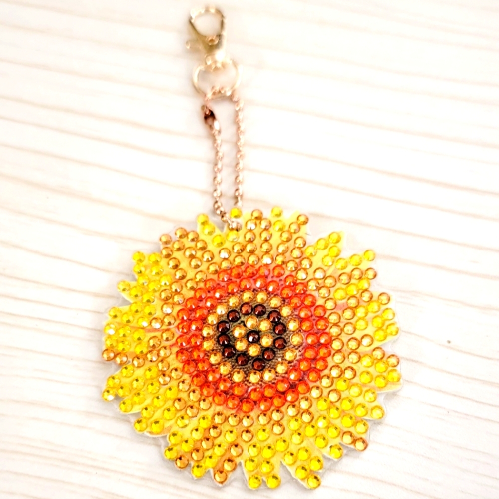 Sunflower Keychain Colorful Orange Hues